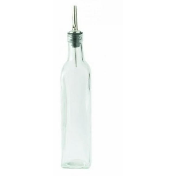 16 Oz. (Ounce) Oil Vinegar Cruet, Square Tall Glass Bottle w/Stainless  Steel Pourer Spout