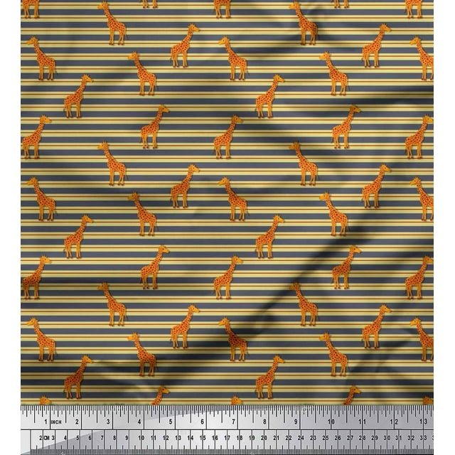Soimoi Georgette Viscose Fabric Stripe & Giraffe Animal Print Fabric by Yard 42 Inch Wide