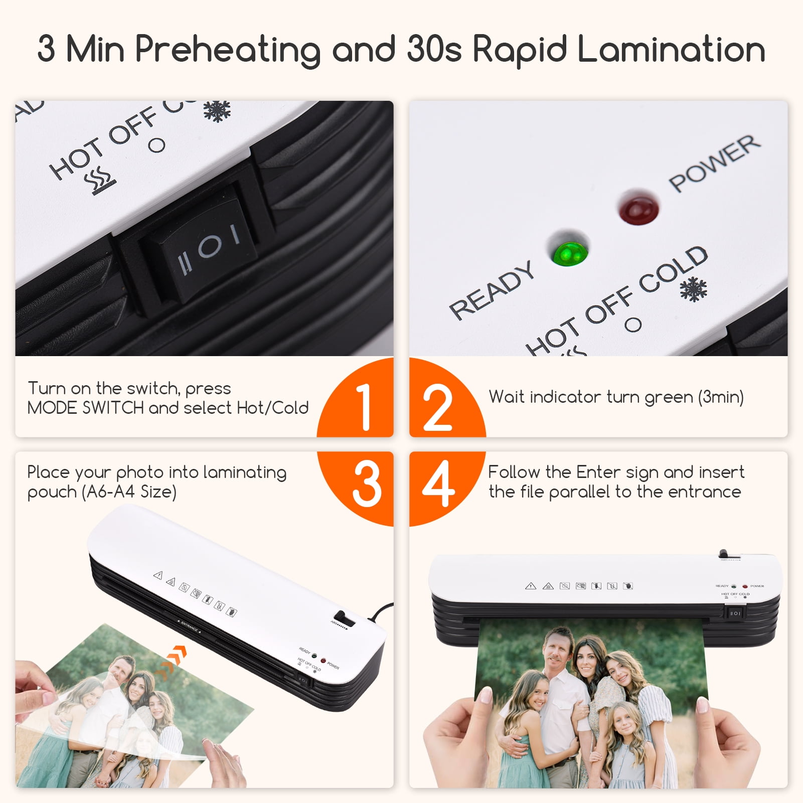 Laminator Machine, A4 Laminating Machine Hot & Cold with Paper Trimmer & Corner Rounder, 4 in 1 Laminator with 15 Laminating Sheets, 9 inch Personal Thermal Laminator for Home School Office