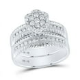 thumbnail image 2 of Solid 14K White Gold His and Hers Real Natural Diamond Trio Three Rings Set Cluster Matching Rings Wedding Band Set 3/4 Carat - ( .76 Cttw ) - Ladies Size 9 - Mens Size 10, 2 of 7