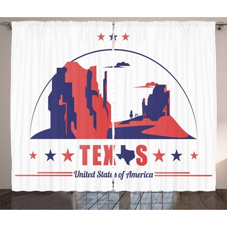 Texas Star Curtains 2 Panels Set, Texas State Map with Cowboy Silhouette among Canyons Desert Design, Window Drapes for Living Room Bedroom, 108W X 108L Inches, Indigo and Dark Coral, by (Best Windows For Texas Heat)