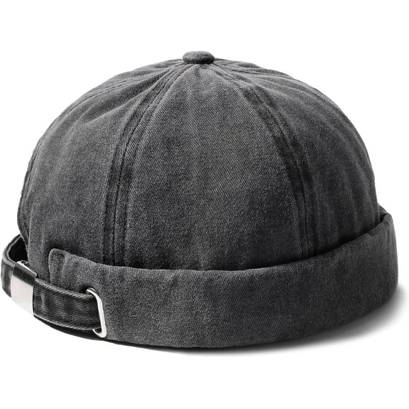 DOVACKA Brimless Hats for Men Womens Skullcap Mens Vintage Docker Beanie Cap Washed Cotton Rolled Cuff Harbour Hat,Black