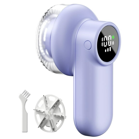 Fabric Shaver, Lint Shaver with Digital Display, Sweater Shaver with 6-Leaf Blades and Safety Lock, 3-Speeds Defuzzer Remove Fuzz, Pills from Clothes, Furniture, Sofa, Purple