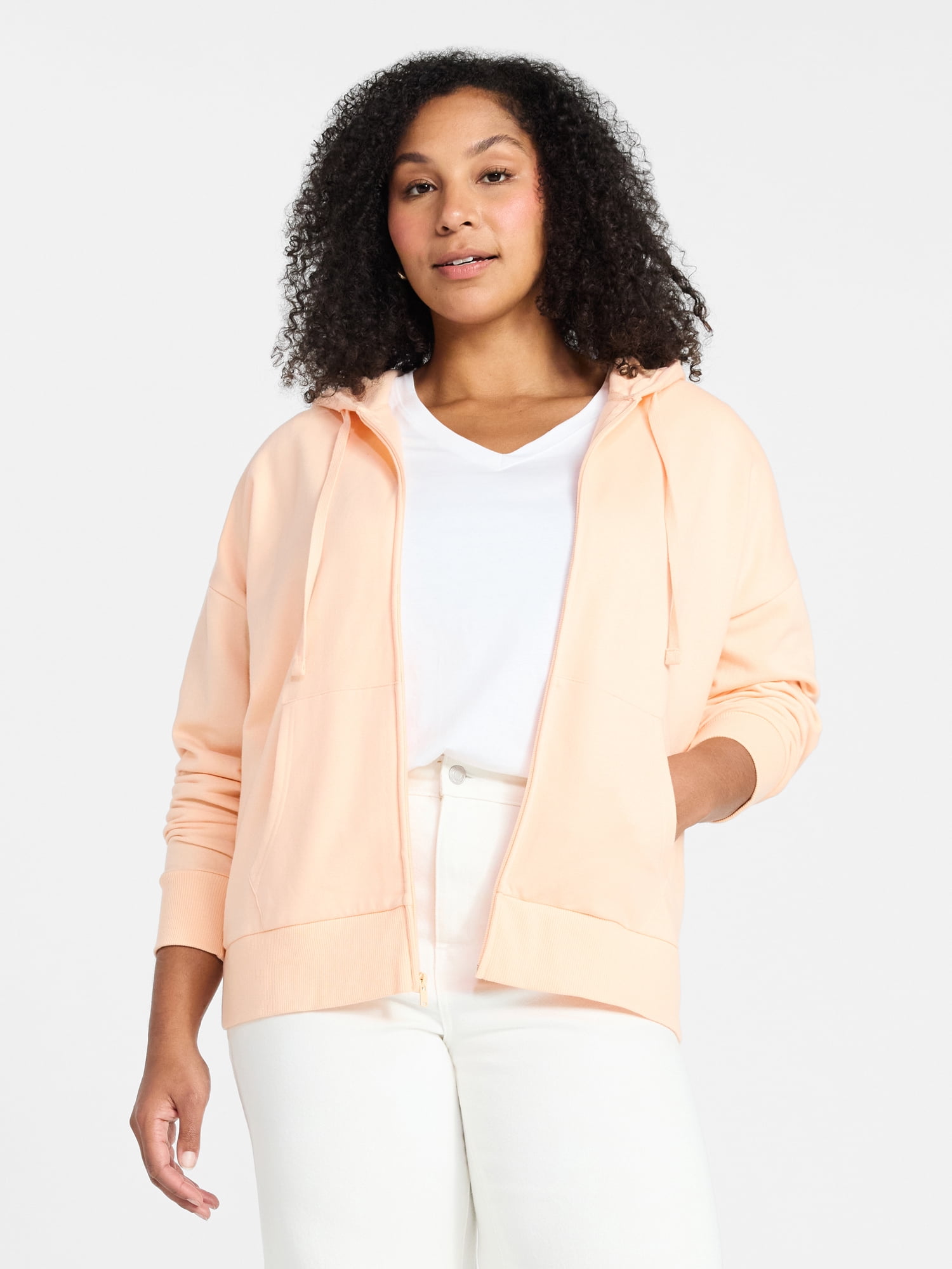 Time and Tru Women's and Women’s Plus Zip Front Fleece Hoodie Jacket, Sizes XS-4X
