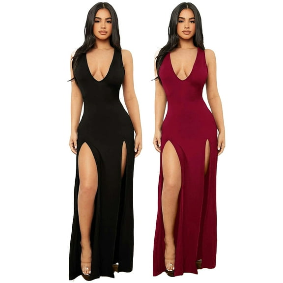 LYMAYTER Women's Summer Slip Tank Top Dress Deep V Dress Multi-Color Dress S-2XL