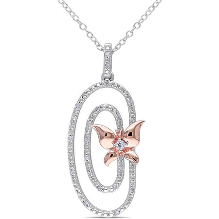 Miabella White Topaz-Accent and Diamond-Accent Two-Tone Sterling Silver Butterfly Pendant, 18