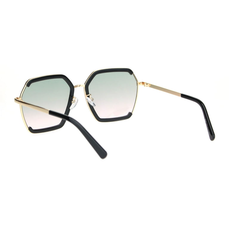 Womens Hexagon Large Designer Butterfly Sunglasses Black Green