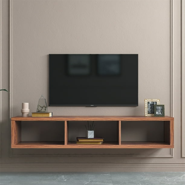 Shallow Floating TV Console,Wall Mounted Floating TV Stand with 3 Open