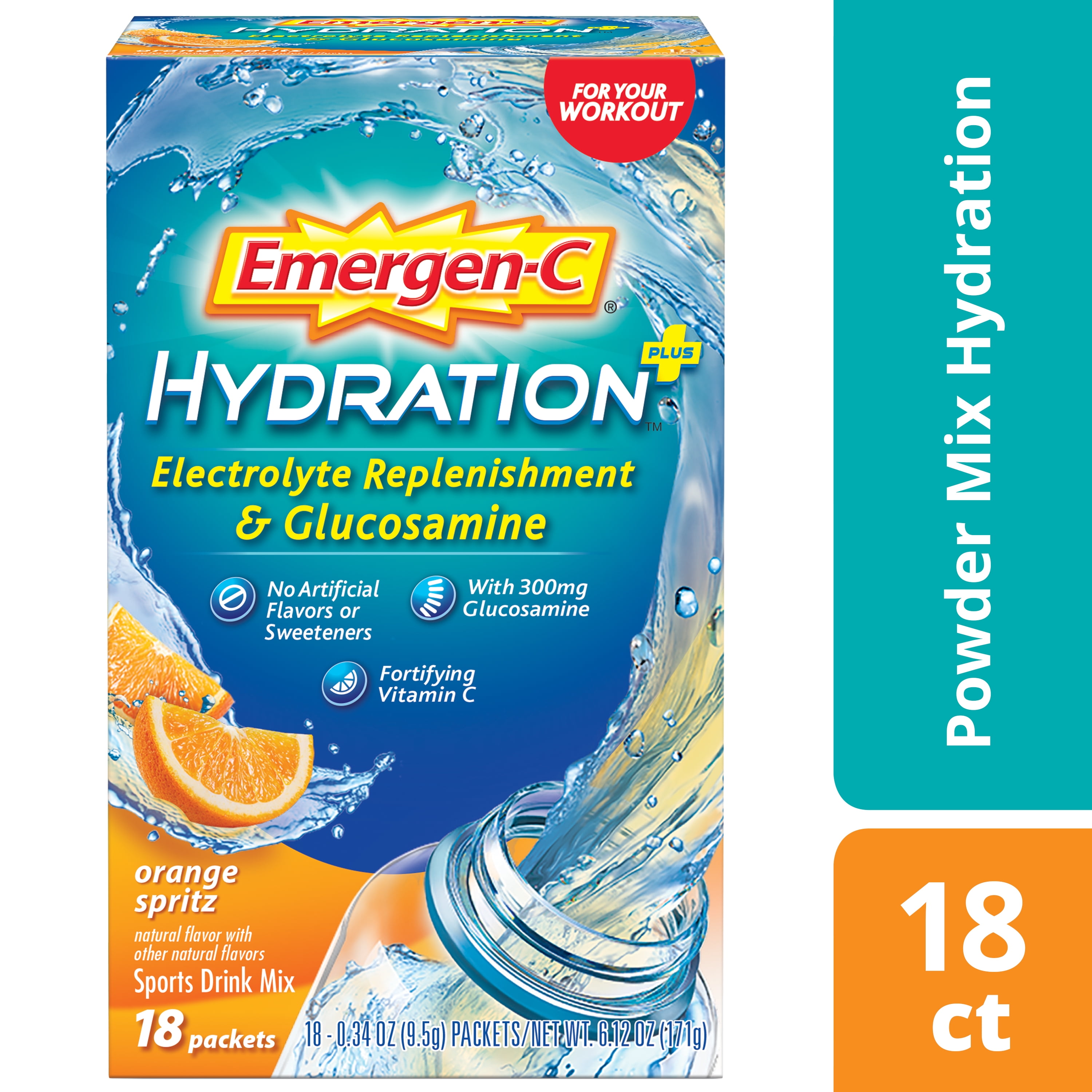 EmergenC Hydration+ (18 Ct, Orange Spritz Flavor) Hydration Powder Mix