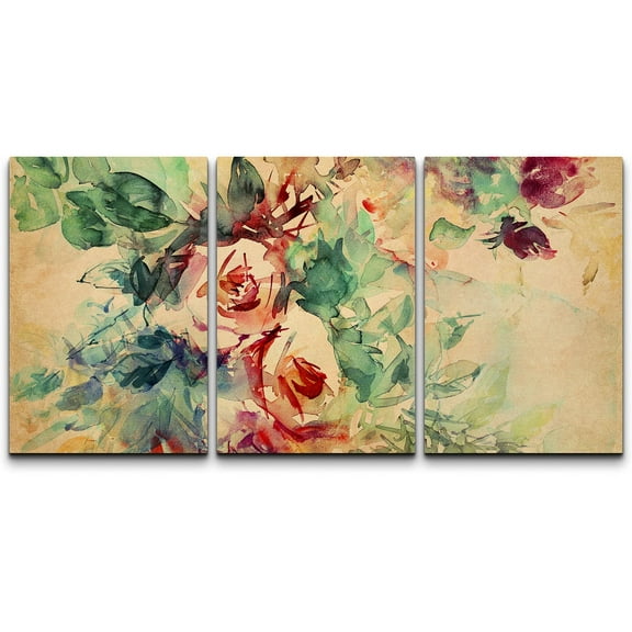 wall26 Canvas Print Wall Art Set Watercolor Pink & Green Brushstroke Roses Abstract Shapes Illustrations Modern Art Chic Colorful Multicolor Ultra for Living Room, Bedroom, Office - 16"x24&q