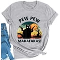 thumbnail image 1 of YourTops Women Pew Pew Madafakas T-Shirt Funny Pew Pew Cat Shirt (4-Light Grey,Small), 1 of 2