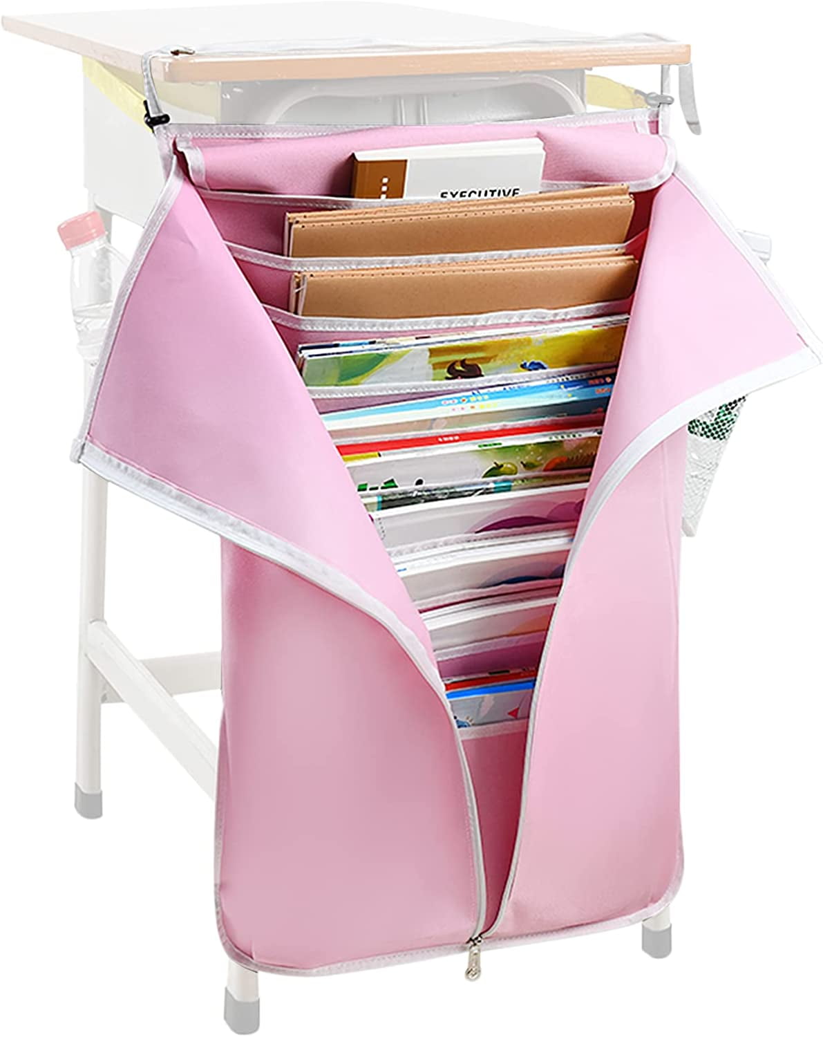 TEL 10 Pockets Desk Side Hanging Caddy Organizer,Students Desk Paper File Organizer with Side