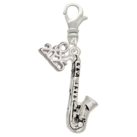 Delight Jewelry Silver-tone Saxophone - Silver-tone Clip on Charm with Mini Year 2025