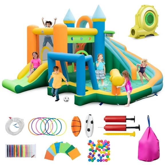 Infans Inflatable Water Slide Kids Blow up Water Park w/Climbing Wall Blower Included
