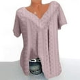 thumbnail image 2 of Lovskoo Plus Size Eyelet Summer Tops for Women 2024 V Neck Short Sleeve Solid Color Print Blouse Pullover Tops Blouses Pink, 2 of 7