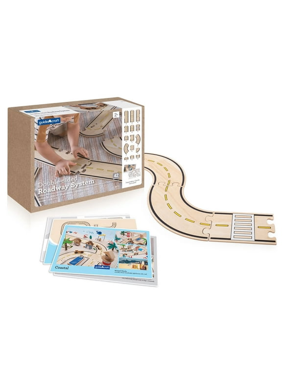 Guidecraft Double-Sided Roadway System- Building and Construction Puzzle Blocks Set for Kids