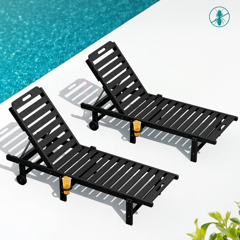 SERWALL Outdoor Chaise Lounge Set of 2, Black HDPE photo 1