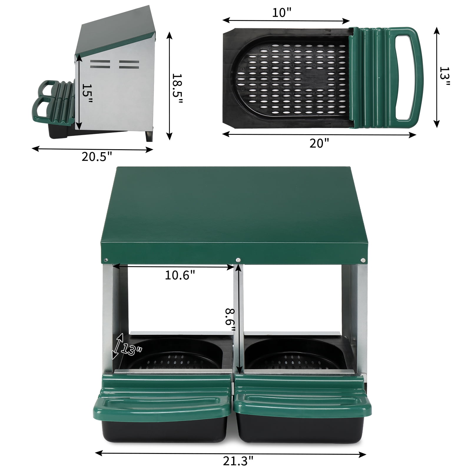 Chicken Nesting Box with Plastic Basket, 2 Compartment Roll Out Egg Nest Box Chicken Laying Box Hens Chicken Coop Box, Green