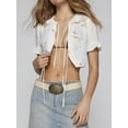 thumbnail image 5 of Michellecmm Women Crop Basic T-Shirts Summer Floral Print/Embroidery Tie Front Short Sleeve Tops for Streetwear Aesthetic Clothes, 5 of 8