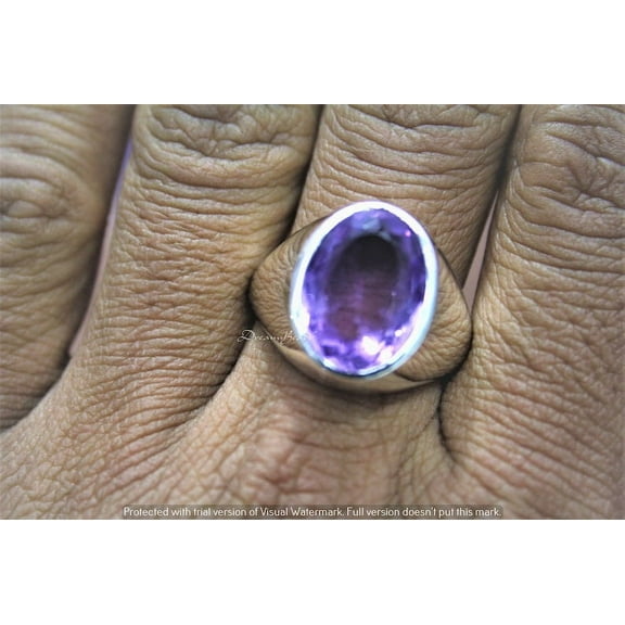 Natural Purple Amethyst Gemstone Ring, Solid 925 Sterling Silver Mens Ring, Mens Statement Ring, February Birthstone Ring,Mens Official Ring