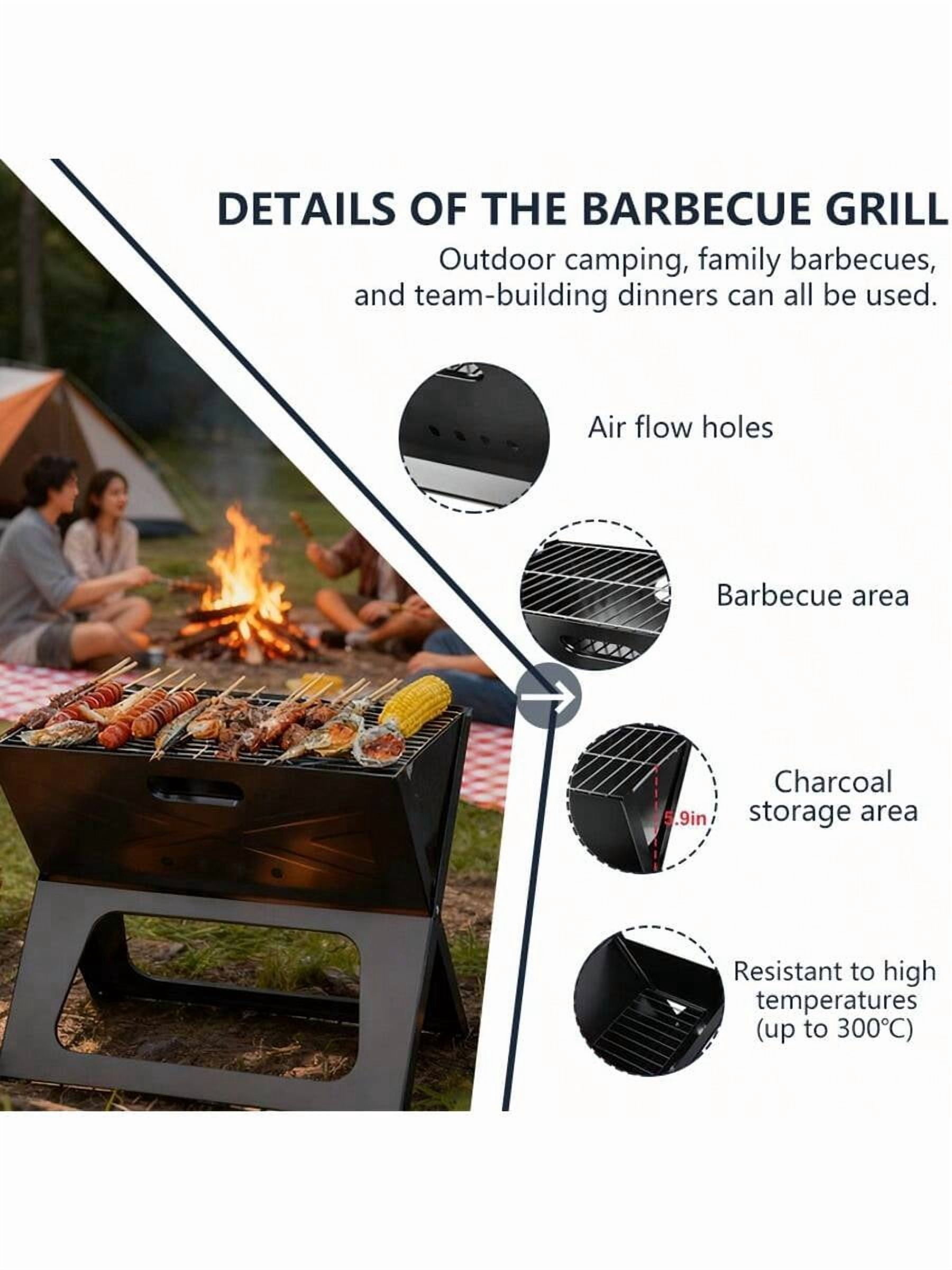 XC Portable Folding Charcoal Grill – Small Stainless Steel Tabletop BBQ For Outdoor Camping, Picnic, Beach & Garden & Grill-Black