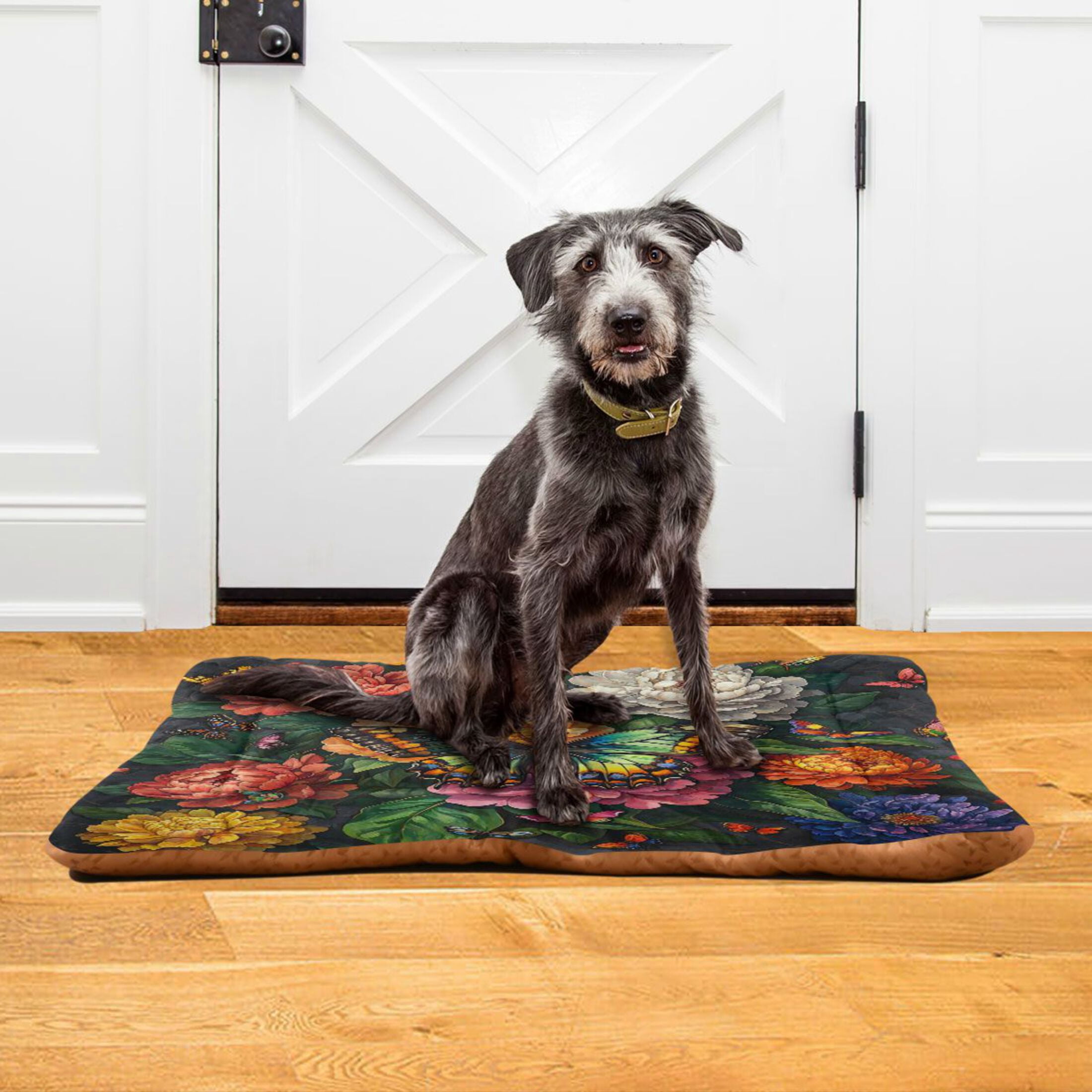 Qxltty Peony Butterfly Paintings Ped Pad Wear-resistant and Hard to Bite Through Sleeping Pad for Small Medium Large Dogs Winter Pet Bed 36×24in