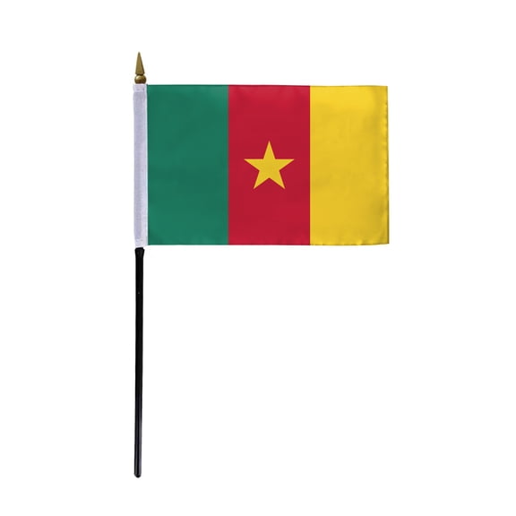AGAS Small Cameroon National Flag 4x6 inch mounted onto 11 inch Plastic Pole Polyester Fabric Stitched Edges Cameroonian Hand Held Mini Small Stick Flags