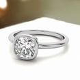 thumbnail image 2 of White Gold Plated Bezel Set Cushion Moissanite Solitaire Ring for Women by Auory, 2 of 10