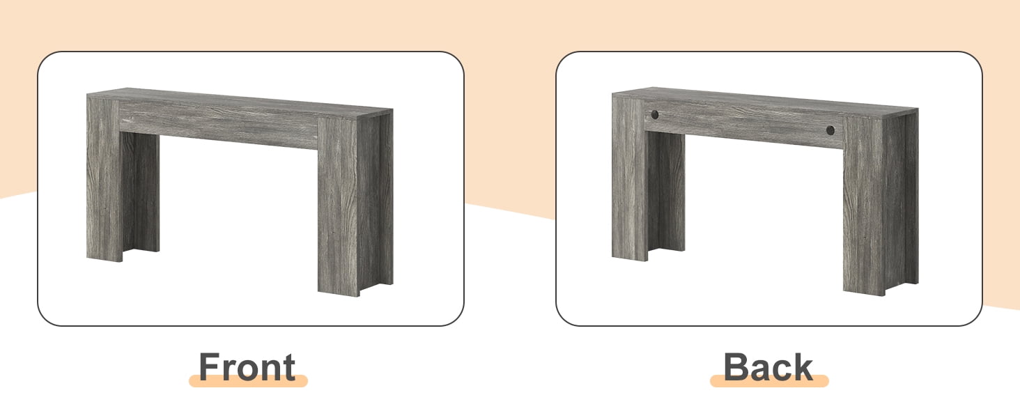 63-Inch Long Console Table with LED Light, Farmhouse Sofa Table Behind Couch, Wooden Console Table for Entryway Hallway Entrance Living Room, Gray