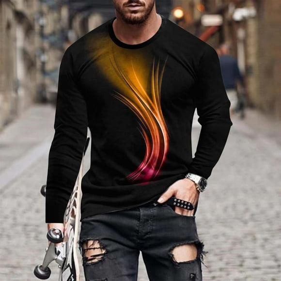 Meichang T-Shirt à Manches Longues Men Graphique, Graphique Tees pour Men Streetwear 3D Illusion d'Optique Impression T-Shirts Nouveauté Col Rond Athlétique Chemises à Manches Longues pour Men