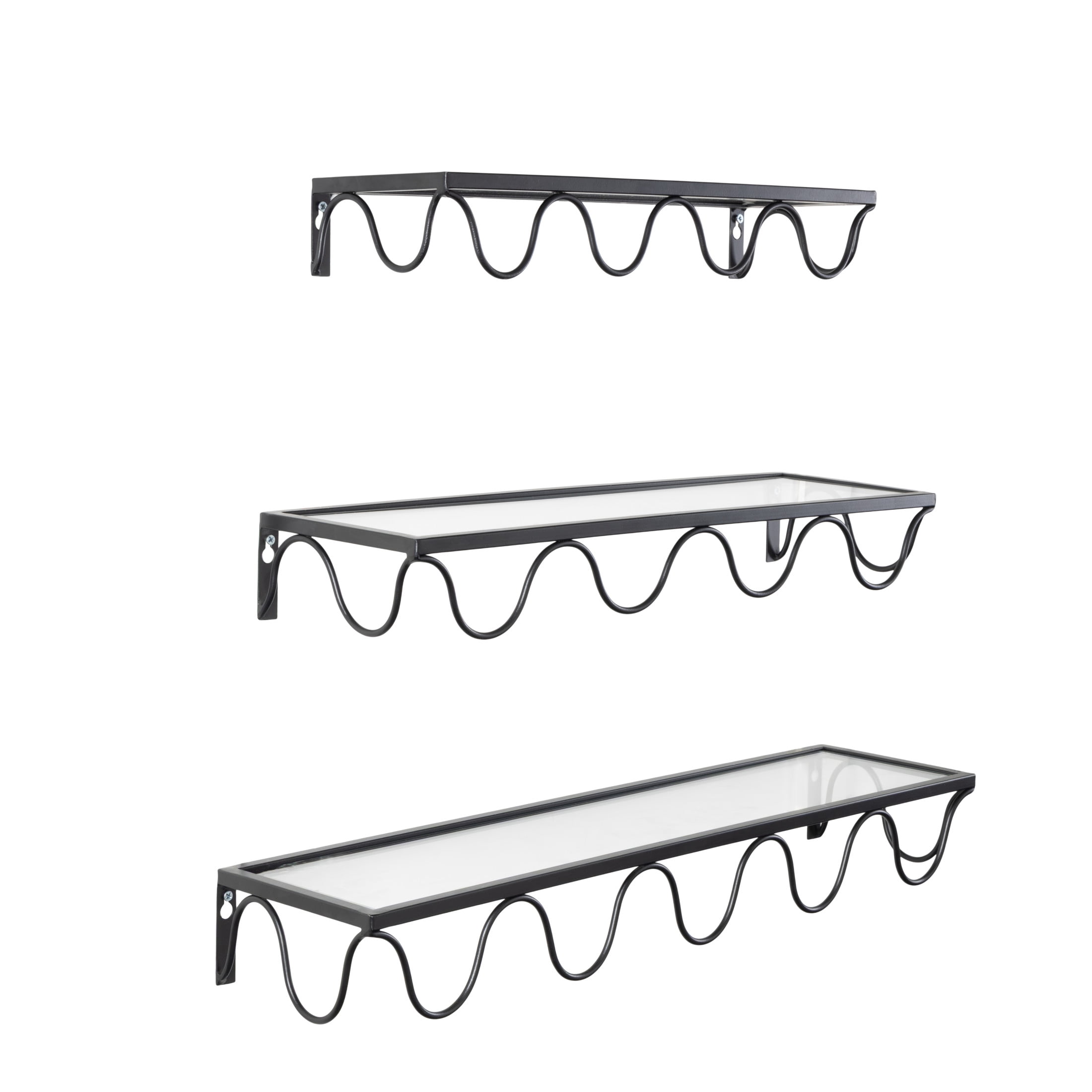 DecMode 24", 20", 17"W 1-Tier Black Wall Shelf with Metal Frame (3 Count)