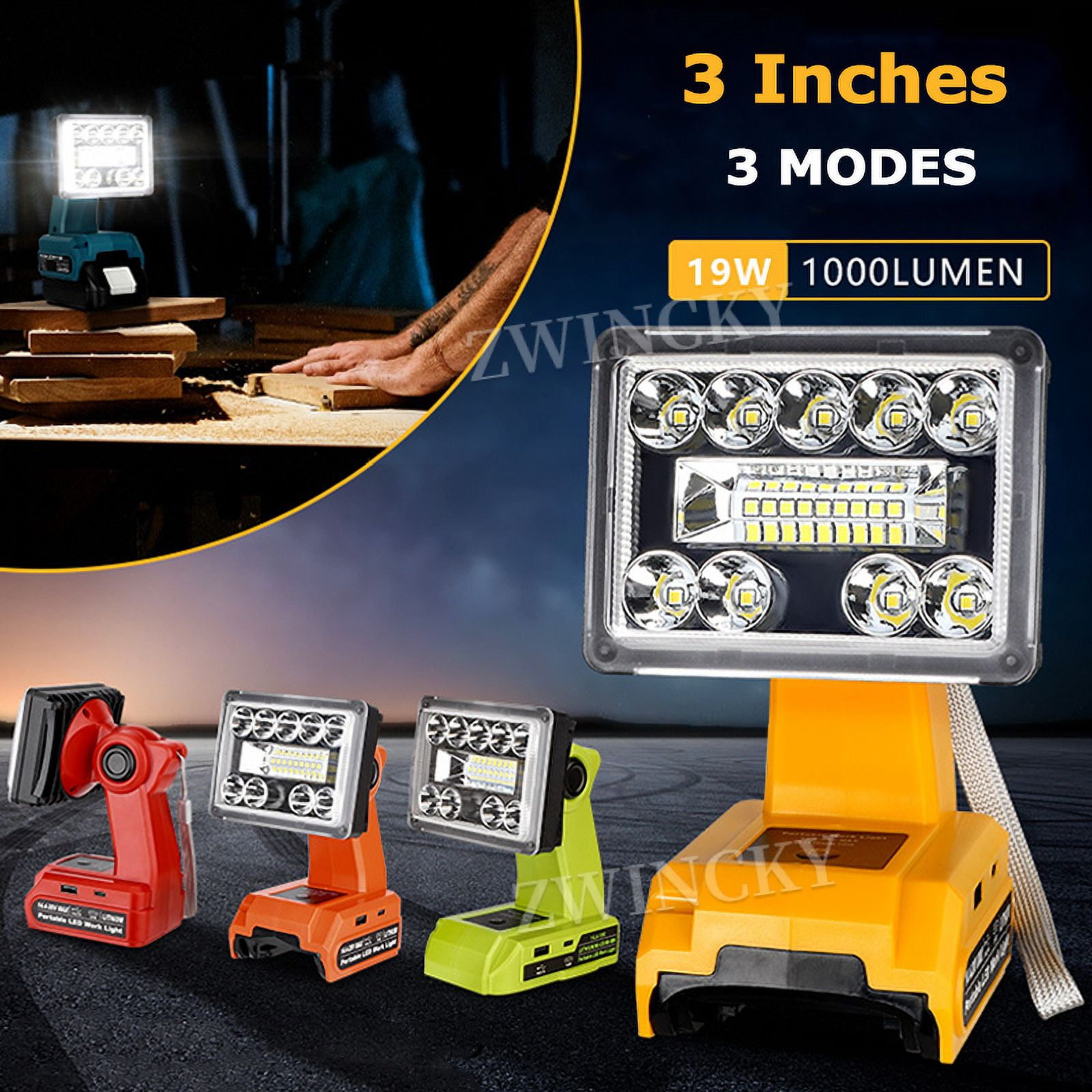 Outdoor Lighting 9W 1000LM Lamp For Makita/Milwaukee/Dewalt/Bosch/Black&Decker/Craftsman/Ryobi 18-20V Lithium Battery Flashlight