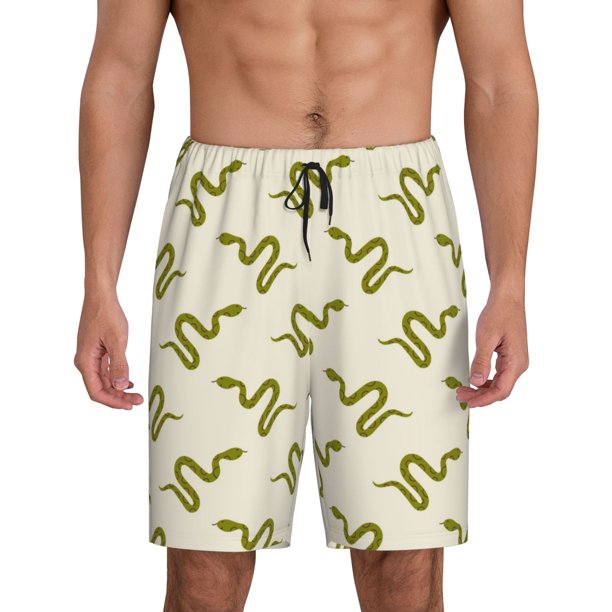 Balery Green Snake Pantalones cortos de pijama de punto de algodón para hombre con cinturilla y bolsillos-Medium
