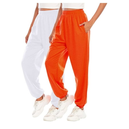 ctdiral Womens Joggers 2 Pack Casual Loose Fit Lightweight Sweatpants Outdoor Active Tapered Long Pants Solid Color High Waisted Yoga Sweat Pants with Pockets Orange XL