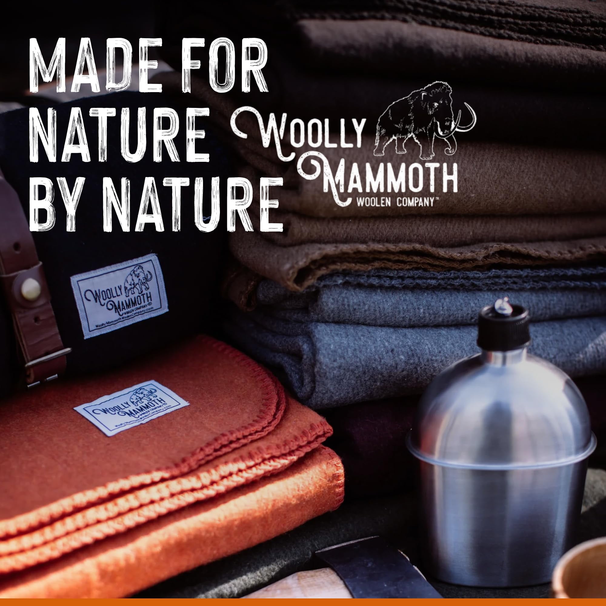 Woolly Mammoth Woolen Company, Rustic, Navy Blue, Merino Wool, Throw Blanket, Adult, 4 lbs 66" x 90"