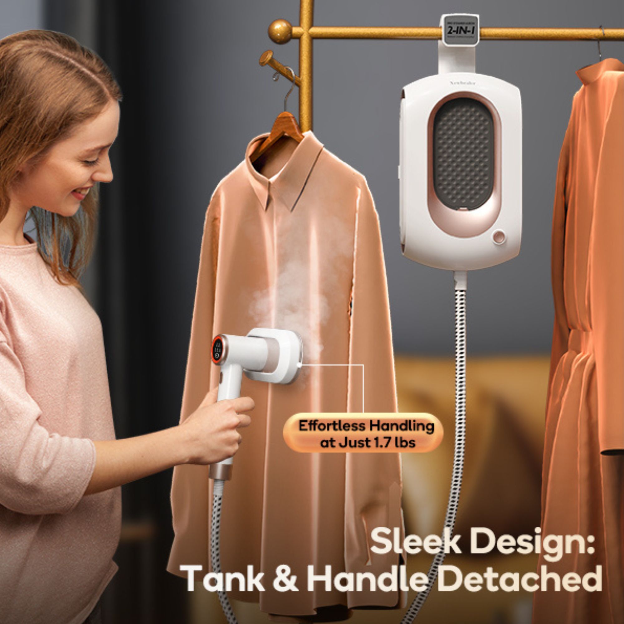 Steamer for Clothes,2-in-1 1550W Turbocharged Garment Steamer & Iron ,3 Levels Smart Control Steaming,1.2L Detachable Tank,Auto Shut-Off,Self-Cleaning,Innovative Storage: Hang or Wall Mount