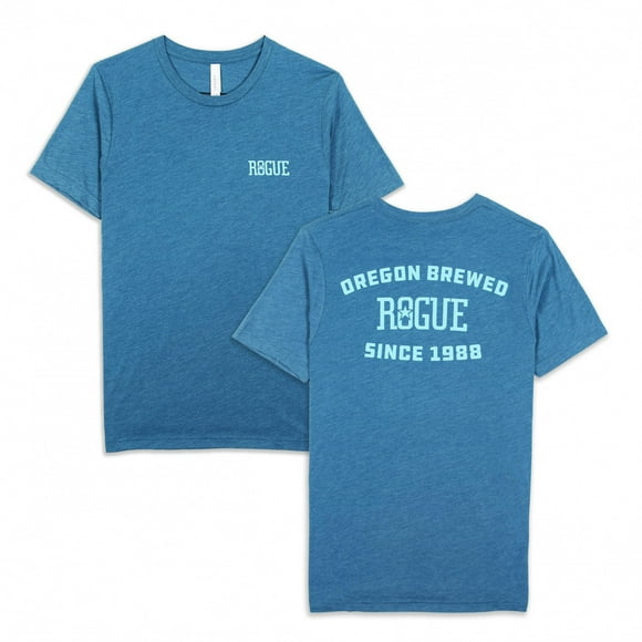 Rogue Ales Classique Tri Blend Acier Bleu devant et Dos T-Shirt-Grande