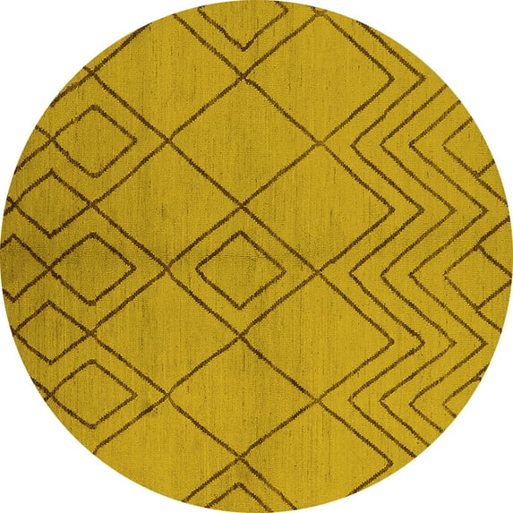 Ahgly Company Machine Washable Indoor Round Solid Yellow Modern Area Rugs, 7' Round
