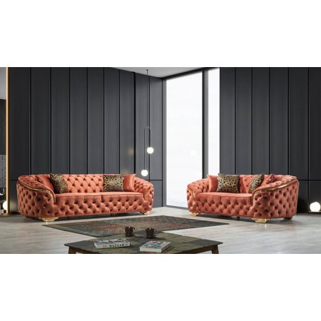 Alexane Orange Velvet Living Room Set