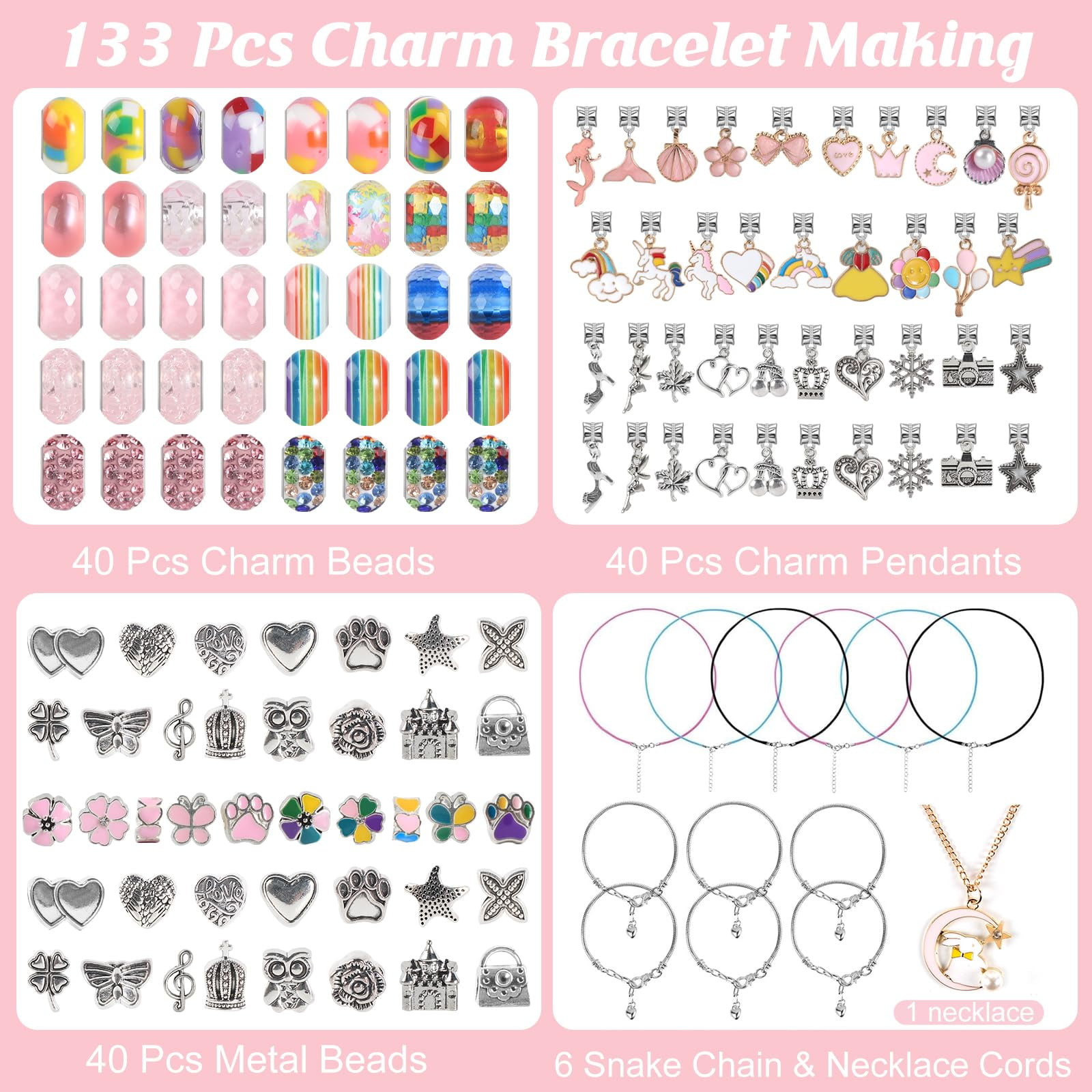Charm Bracelet Making Kit -135 Pcs DIY Jewelry Making Kit, Bracelet Making Kit DIY Art & Craft Kit for Girls 8-12 Birthday Gifts Christmas,New Year Gifts
