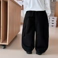thumbnail image 5 of WhouRiu Little Boys' Pants With Pockets Elastic Waist Wide Leg Cargo Sweatpants Kids Stylish Streetwear Fall Trousers Black,Sized 5-6, 5 of 8
