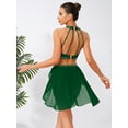 thumbnail image 4 of SiiRoh Women's Lyrical Ballet Dance Outfits Sleeveless Shiny Crop Top Flowy Skirt Leotard Modern Dancewear Dark Green S, 4 of 6