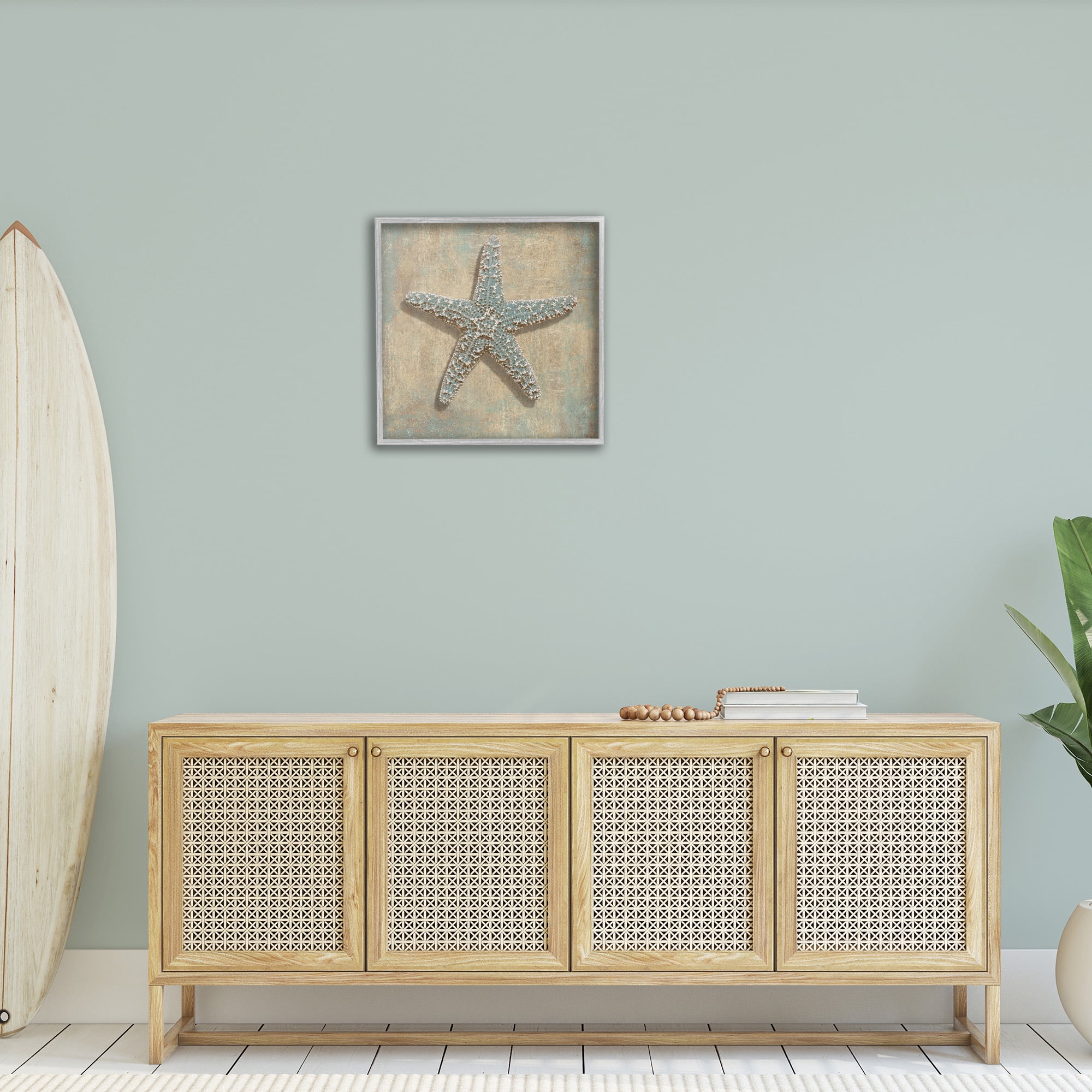 Stupell Industries Starfish Beach Objects Design Nature Painting Gray Framed Art Print Wall Art, 24 x 24