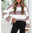 thumbnail image 3 of Women's  Fall Long Sleeve Oversized Striped Color Block Comfy Loose Crew Neck Knitted Pullover Sweater, 3 of 19