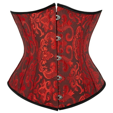 DENGDENG Women s Bustier Corset Top Plus Size Satin Waist Cincher Overbust Bustiers Wine M