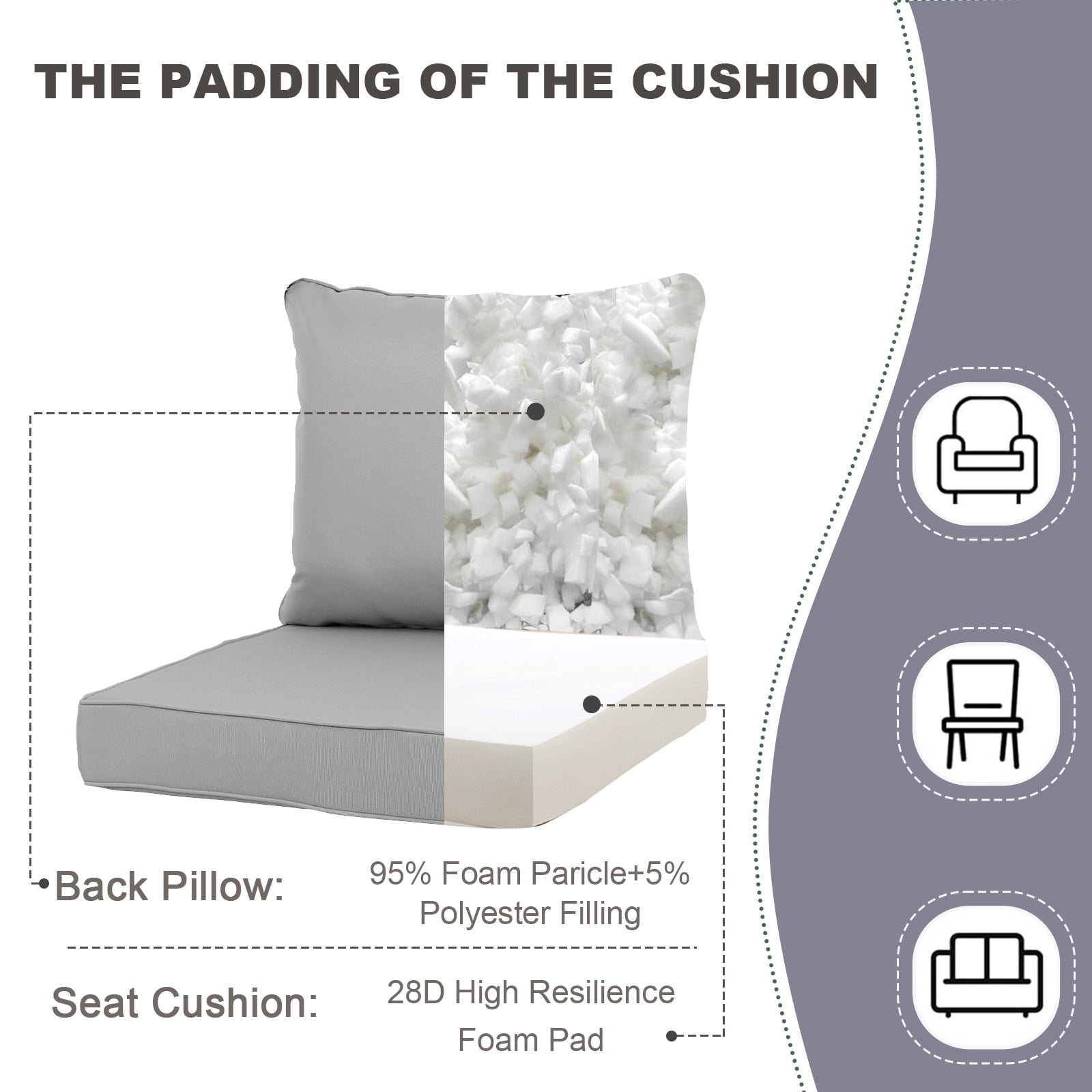 24 x 24 Inch Outdoor Deep Seat Cushion Set - Waterproof Fade-Resistant Patio Furniture Cushions with Removable Covers, Adjustable Straps & Handles for Chairs, Sofa, Couch (2-Piece)