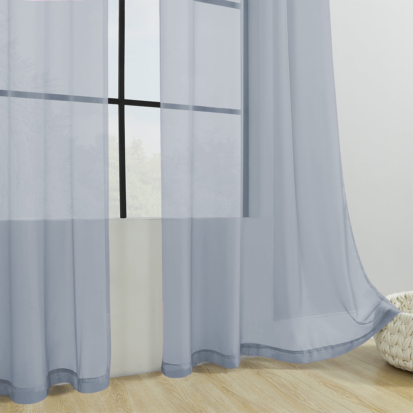 Basic Rod Pocket Sheer Voile Window Curtain Panels, Single-Panel, Kitchen Bedroom Children Living Room Yard (Gray)