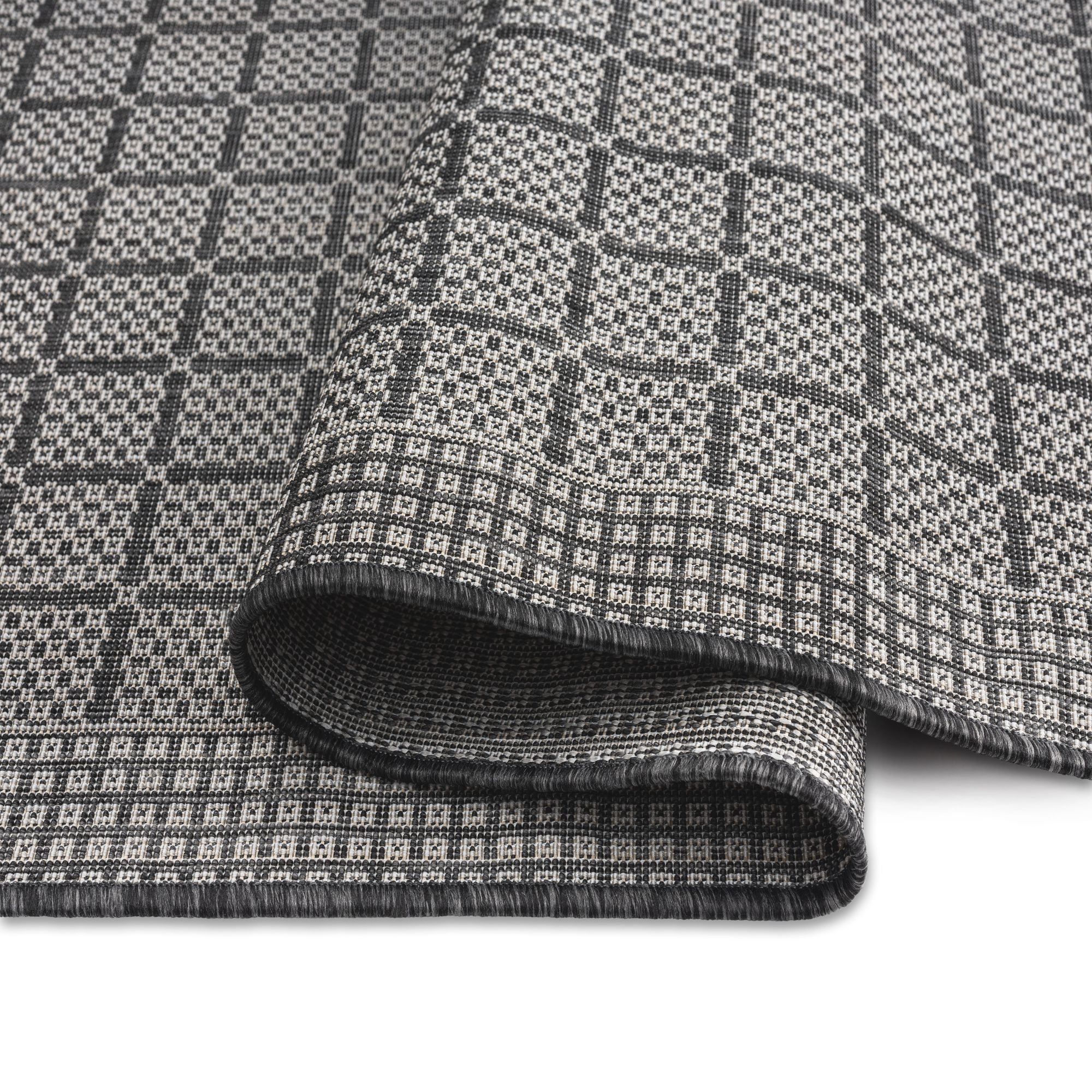 Nicole Miller New York Patio Country Luna Contemporary Geometric Indoor/Outdoor Area Rug, Black/Grey, 5'2"x7'2"