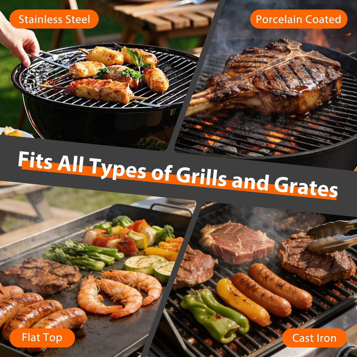 Merryhome Cordless Electric Grill Brush,Rechargeable-1100PRM-High Speed Rotating Grill Cleaner with 304 Stainless Steel Brush Head,Grill Cleaner for BBQ Grates & Griddles,BBQ Father's Day Gift