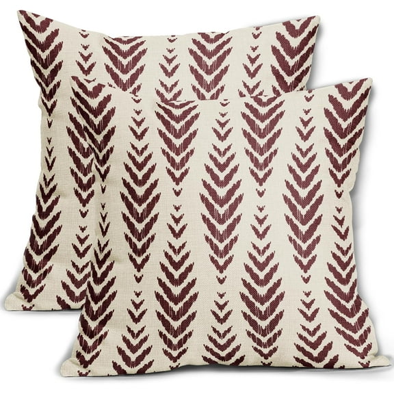 Burgundy Boho Pillow Covers 18x18 Set of 2 Bohemian Ethnic Geometric Herringbone Print Decorative Throw Pillows Outdoor Pillowcase Square Farmhouse Cushion Case Decor for Couch Sofa Bed